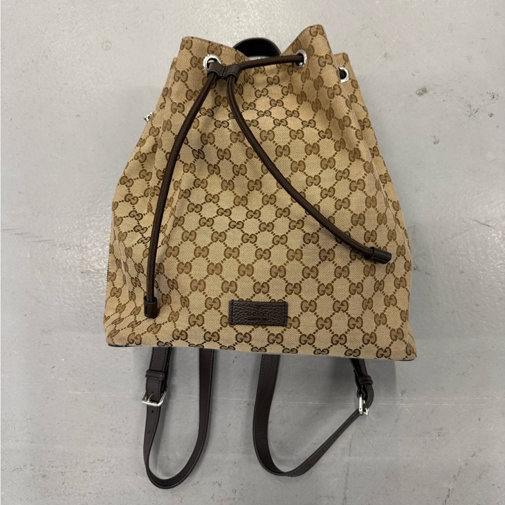 Gucci Beige and Dark Brown Drawstring Backpack